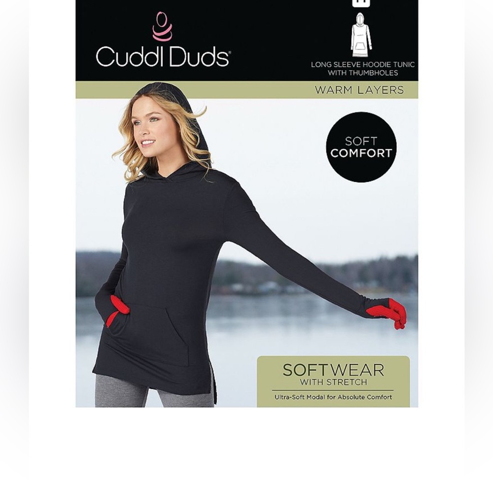Cuddl Duds Black Long Sleeve Hoodie Tunic